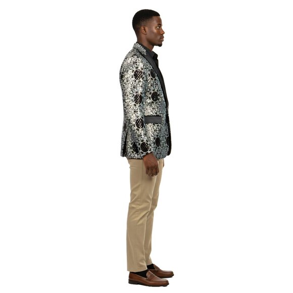 Empire™ Pearlescent Sequin Blazer Geometric Peak Lapel Hybrid-Fit, 4XL Only - Picture 3 of 5